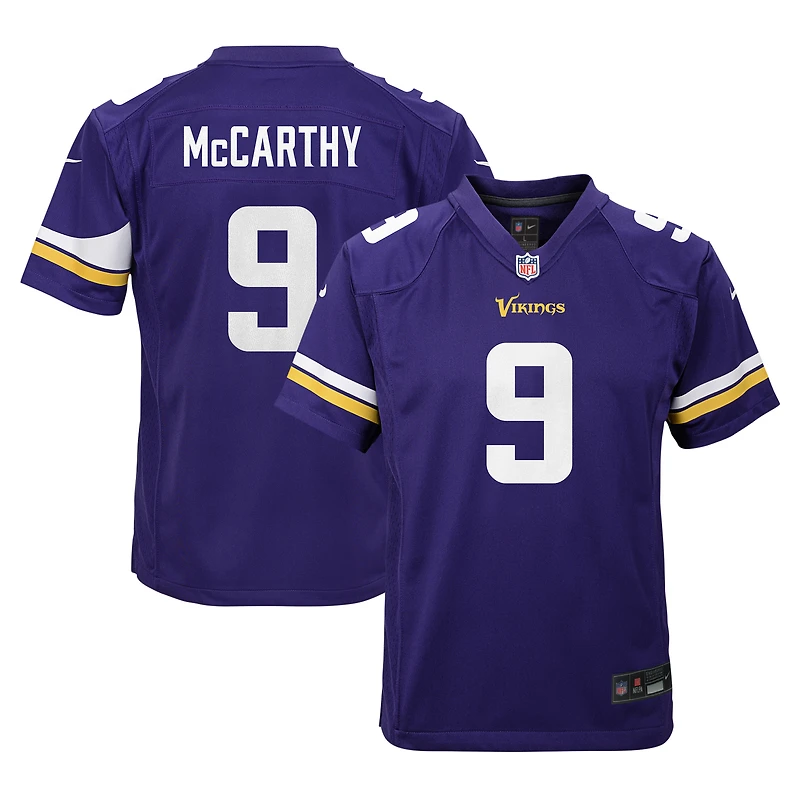 Maillot de match Nike violet J.J. McCarthy pour jeunes des Vikings du Minnesota