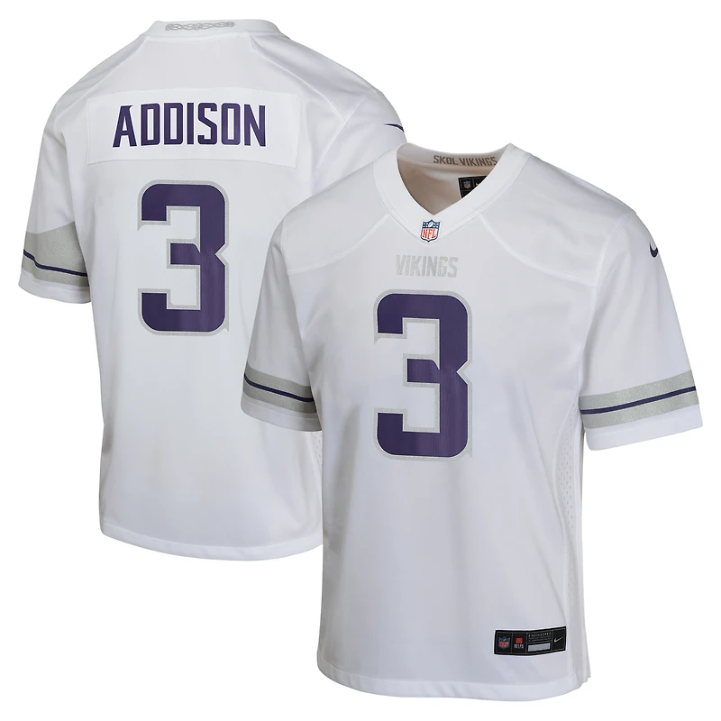 Maillot de match Nike Jordan Addison blanc pour jeune des Vikings du Minnesota