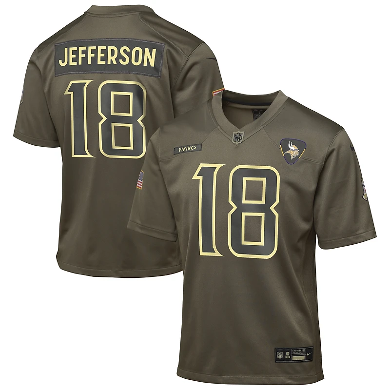 Maillot Nike Justin Jefferson Olive Minnesota Vikings 2025 Salute to Service Game pour jeune
