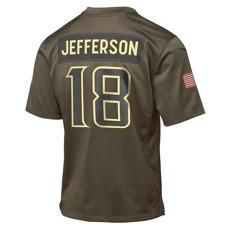 Youth Nike Justin Jefferson Olive Minnesota Vikings 2025 Salute to Service Game Jersey