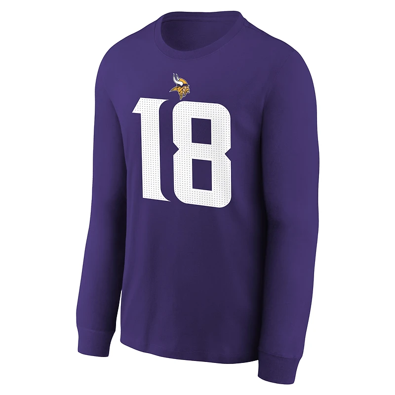 Youth Nike Justin Jefferson Purple Minnesota Vikings Player Name & Number Long Sleeve T-Shirt