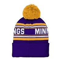 Bonnet en tricot à revers jacquard violet Minnesota Vikings pour jeunes avec pompon