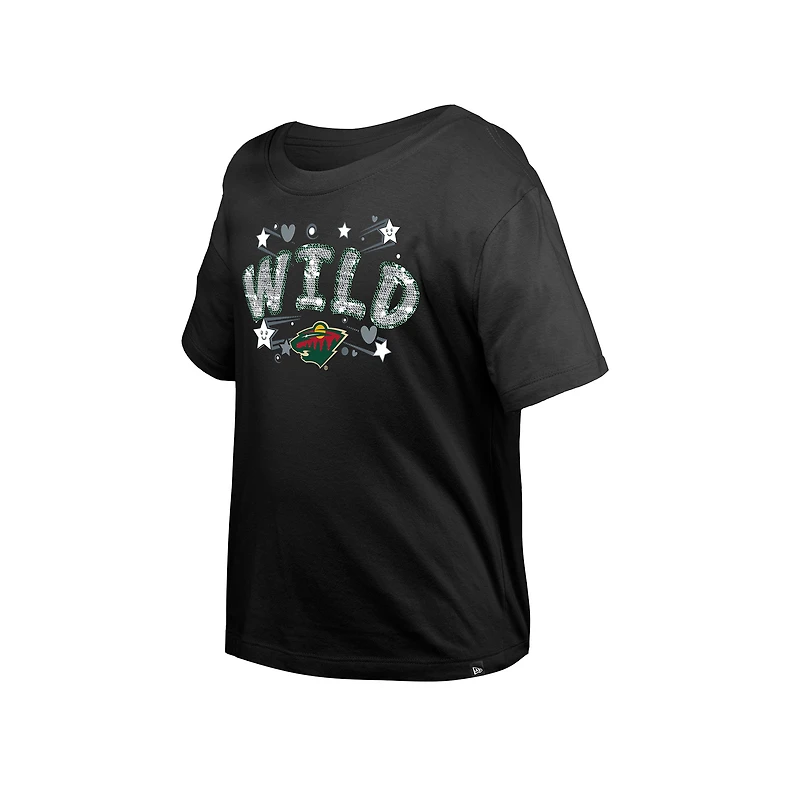 T-shirt à paillettes noir Minnesota Wild Flip pour fille New Era Youth