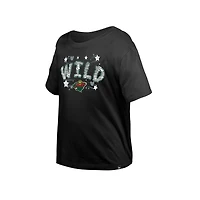 T-shirt à paillettes noir Minnesota Wild Flip pour fille New Era Youth