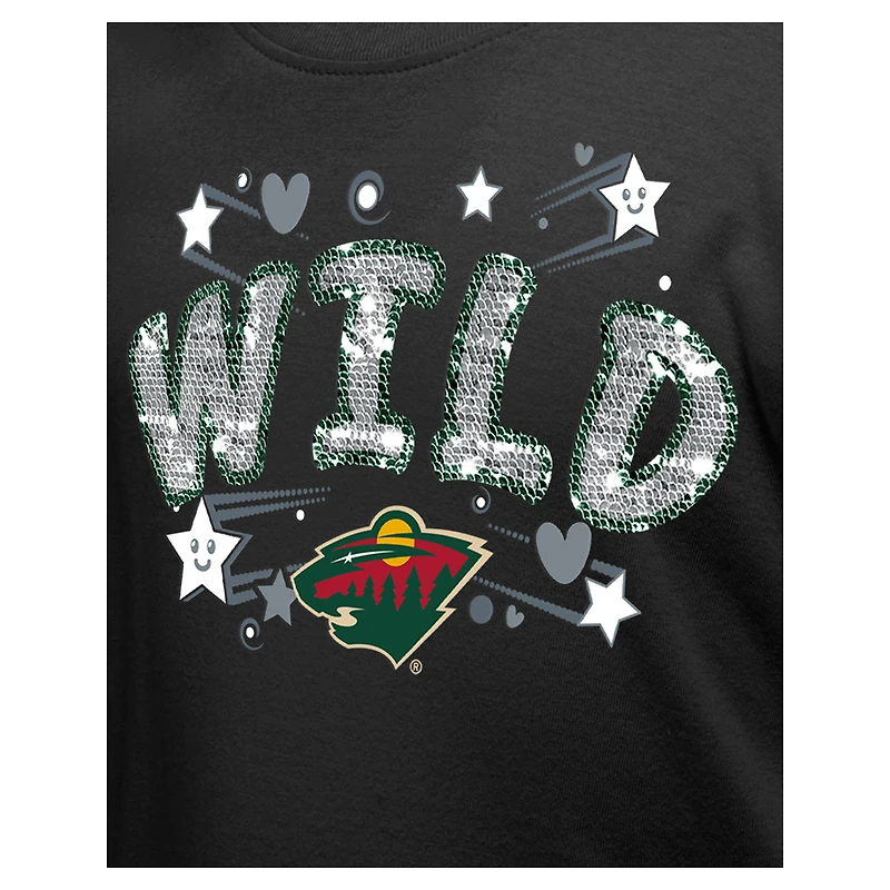 T-shirt à paillettes noir Minnesota Wild Flip pour fille New Era Youth