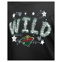 T-shirt à paillettes noir Minnesota Wild Flip pour fille New Era Youth