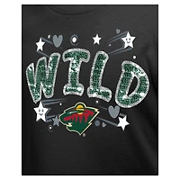 T-shirt à paillettes noir Minnesota Wild Flip pour fille New Era Youth