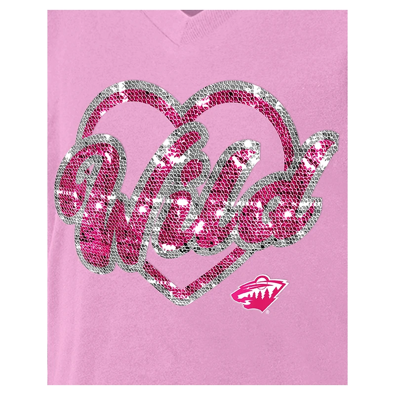 T-shirt à col en V sequins roses Minnesota Wild Flip pour fille New Era