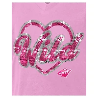 T-shirt à col en V sequins roses Minnesota Wild Flip pour fille New Era