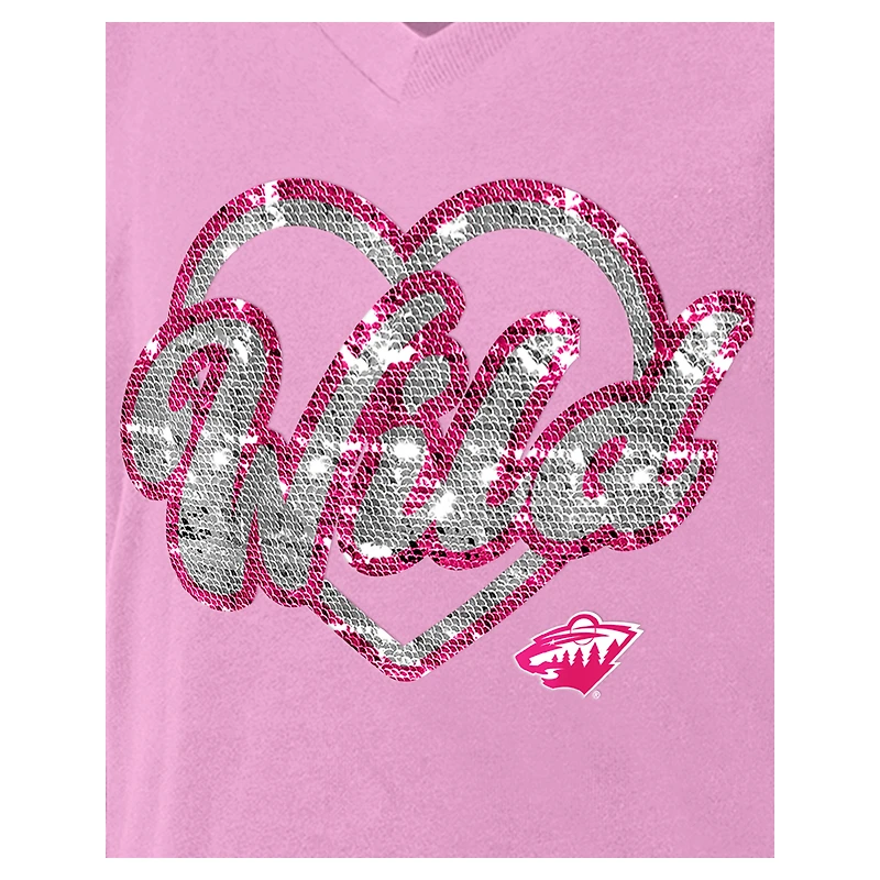 T-shirt à col en V sequins roses Minnesota Wild Flip pour fille New Era