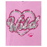 T-shirt à col en V sequins roses Minnesota Wild Flip pour fille New Era