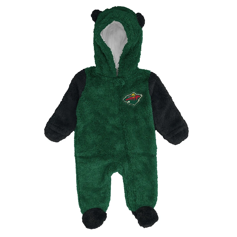 Grenouillère polaire à capuche et fermeture éclair intégrale pour nourrissons nouveau-nés Outerstuff Green Minnesota Wild Stay Napping