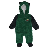 Grenouillère polaire à capuche et fermeture éclair intégrale pour nourrissons nouveau-nés Outerstuff Green Minnesota Wild Stay Napping