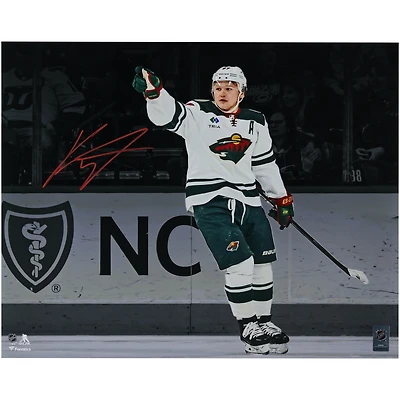 Kirill Kaprizov Minnesota Wild Autographed 16" x 20" White Jersey Celebrating Spotlight Photograph