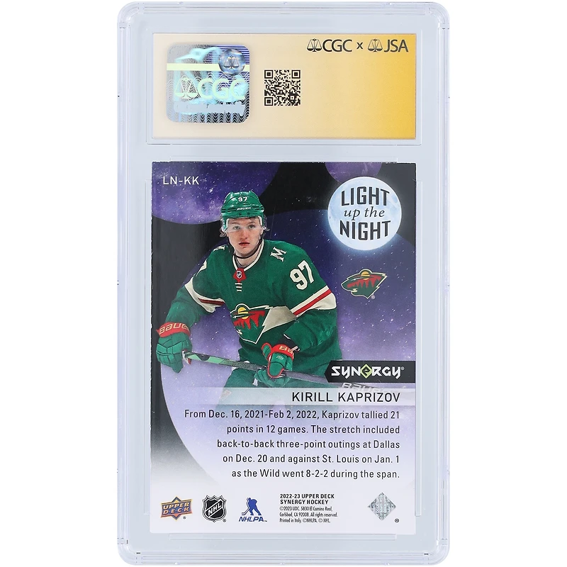 Kirill Kaprizov Minnesota Wild Autographed 2022-23 Upper Deck Synergy Light Up The Night Neon Yellow #LN-KK #/699 CGC Authenticated Card