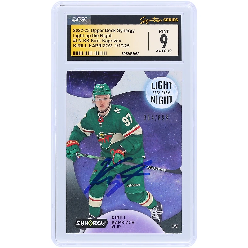 Kirill Kaprizov Minnesota Wild Autographed 2022-23 Upper Deck Synergy Light Up the Night #LN-KK #/899 CGC Fanatics Witnessed Authenticated 9/10 Card
