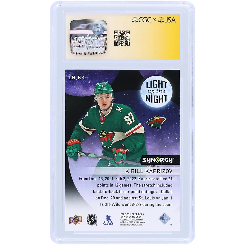 Kirill Kaprizov Minnesota Wild Autographed 2022-23 Upper Deck Synergy Light Up the Night #LN-KK #/899 CGC Fanatics Witnessed Authenticated 9/10 Card
