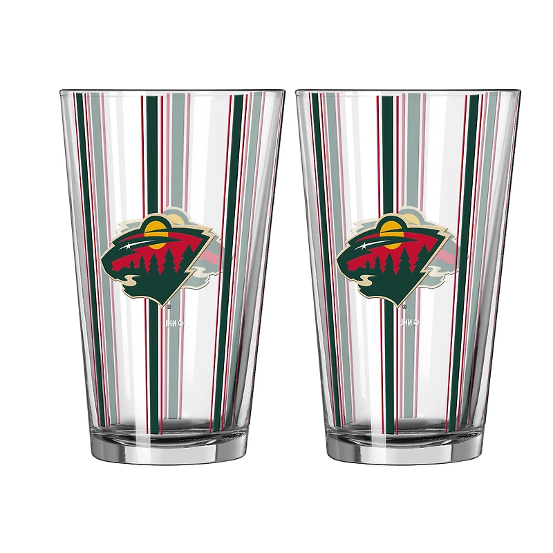 Logo Brands Minnesota Wild Two-Piece 16oz. Striped Pint Glass Set
