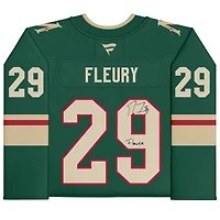 Maillot vert Fanatics Premium autographié par Marc-André Fleury (Minnesota Wild) avec inscription « Fleur »