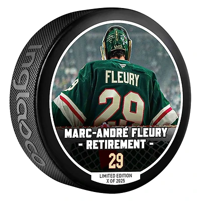 Rondelle de hockey de la LNH Marc-André Fleury, Wild du Minnesota, Inglasco - Édition limitée de 2025
