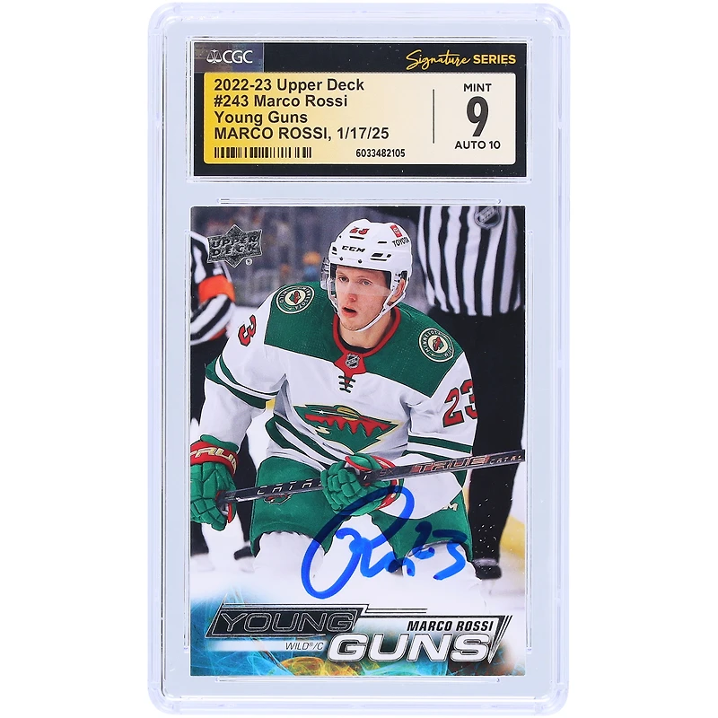 Carte de recrue autographiée 2022-23 Upper Deck Series 1 Young Guns #243 CGC Fanatics Witnessed Authenticated /10 Rookie Card de Marco Rossi Minnesota Wild