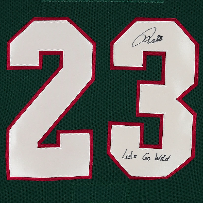 Maillot vert Fanatics Premium autographié par Marco Rossi du Minnesota Wild avec inscription « Let's Go Wild »