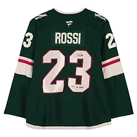 Maillot vert Fanatics Premium autographié par Marco Rossi du Minnesota Wild avec inscription « Let's Go Wild »