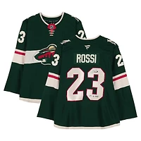 Maillot vert Fanatics Premium autographié par Marco Rossi du Minnesota Wild avec inscription « Let's Go Wild »