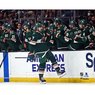 Marcus Foligno Minnesota Wild Unsigned Celebrates a Goal with Teammates Photograph