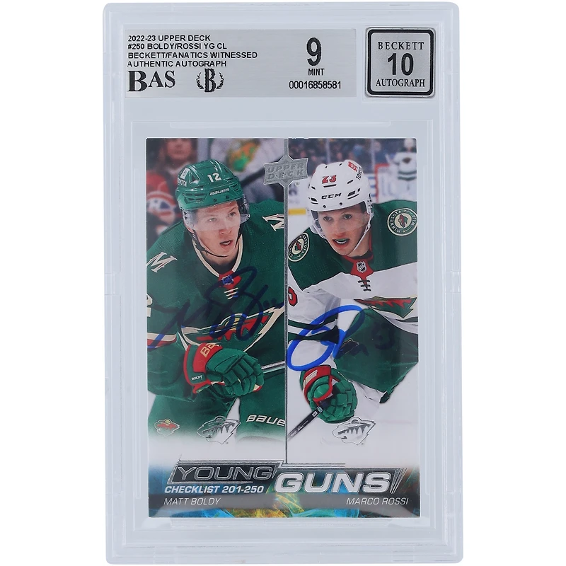Matthew Boldy & Marco Rossi  Minnesota Wild Autographed 2022-23 Upper Deck Series 1 Young Guns Checklist #250 Beckett Fanatics Witnessed Authenticated 9/10 Rookie Card