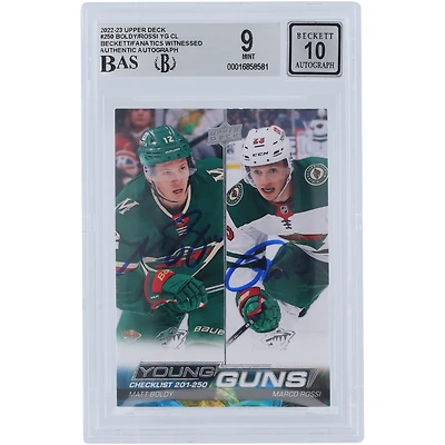Matthew Boldy & Marco Rossi Minnesota Wild Autographed 2022-23 Upper Deck Series 1 Young Guns Checklist #250 Beckett Fanatics Witnessed Authenticated / Rookie Card