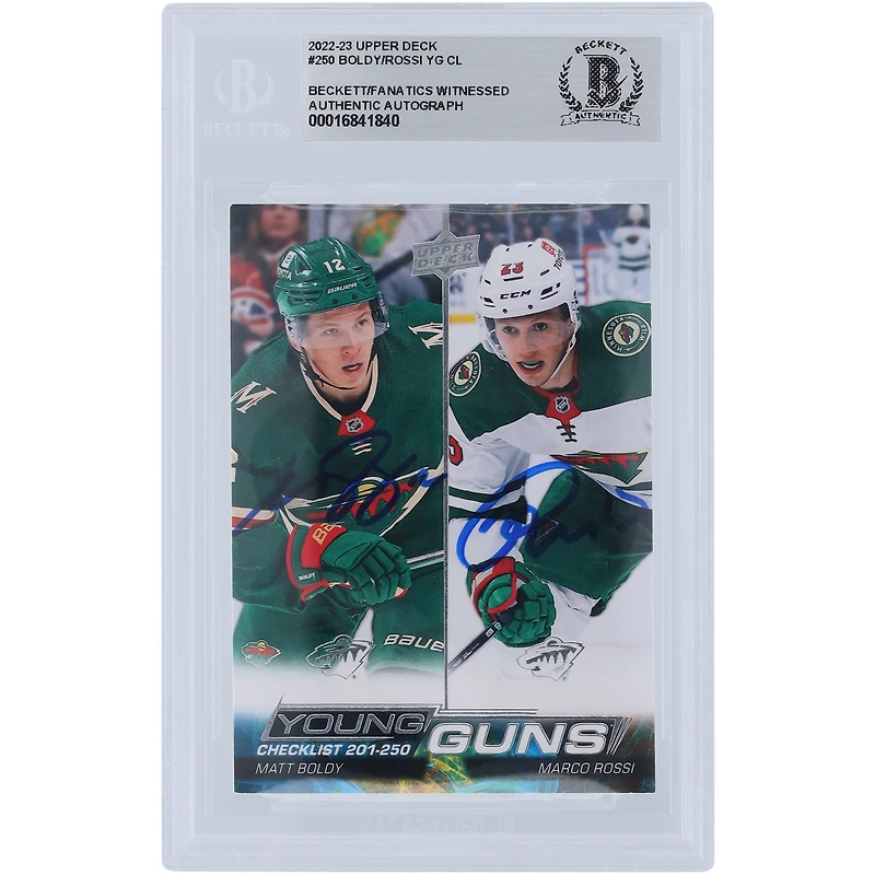 Matthew Boldy & Marco Rossi  Minnesota Wild Autographed 2022-23 Upper Deck Series 1 Young Guns Checklist #250 Beckett Fanatics Witnessed Authenticated Rookie Card