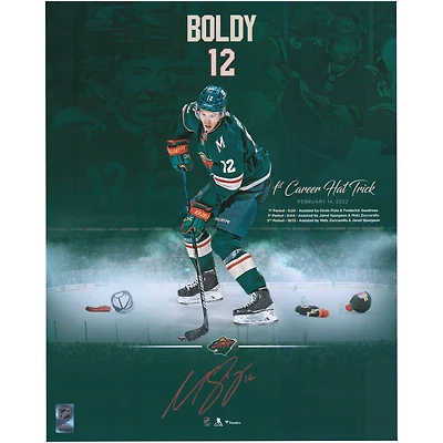 Matthew Boldy Minnesota Wild Autographed 16" x 20" 1st Hat Trick Stylized Photograph