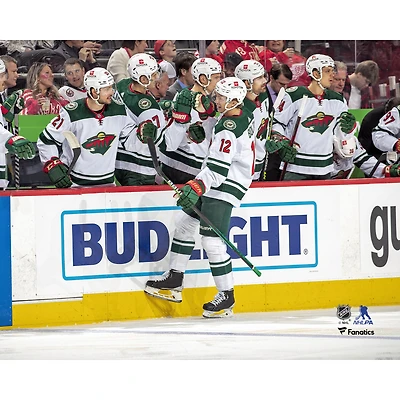 Matthew Boldy Minnesota Wild Unsigned Pounds Gloves with Teammates Photograph