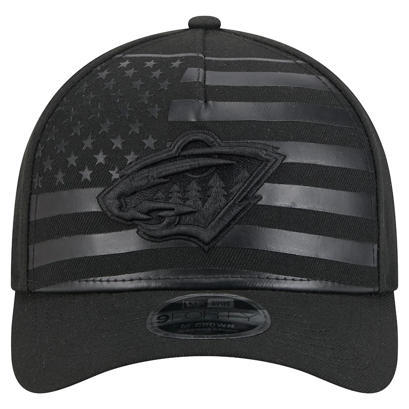 Men's New Era Black Minnesota Wild Game Day Stealth Flag 9FORTY A-Frame Adjustable Hat