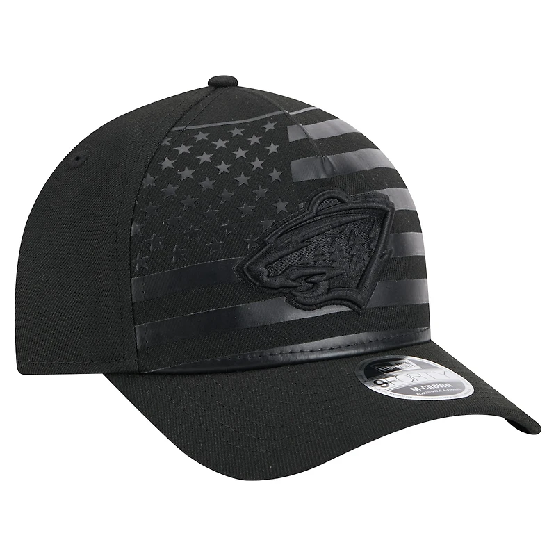 Men's New Era Black Minnesota Wild Game Day Stealth Flag 9FORTY A-Frame Adjustable Hat