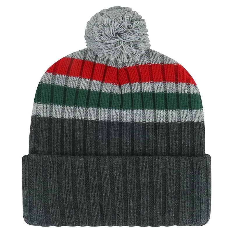 Bonnet en tricot à revers avec patch Minnesota Wild Stack '47 gris pour hommes avec pompon
