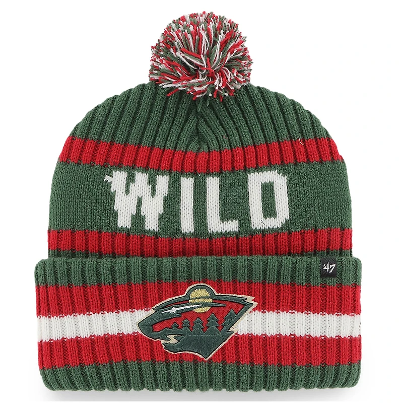 Bonnet en tricot à revers Minnesota Wild Bering '47 vert pour homme avec pompon