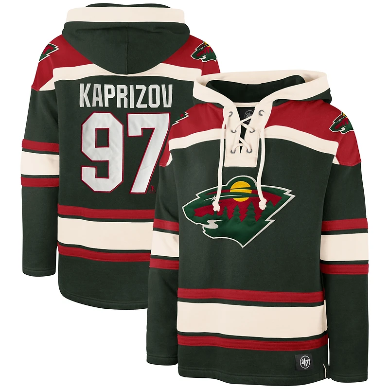 Sweat à capuche '47 Kirill Kaprizov pour hommes, vert, Minnesota Wild, nom et numéro du joueur Lacer