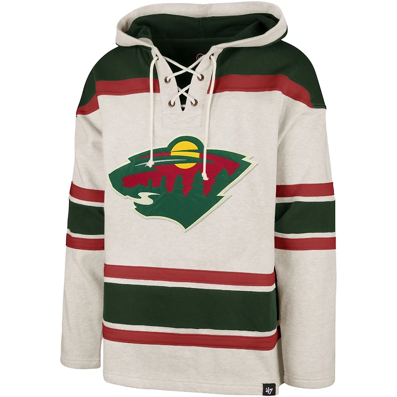 Men's '47  Oatmeal Minnesota Wild Rockaway Lacer Pullover Hoodie