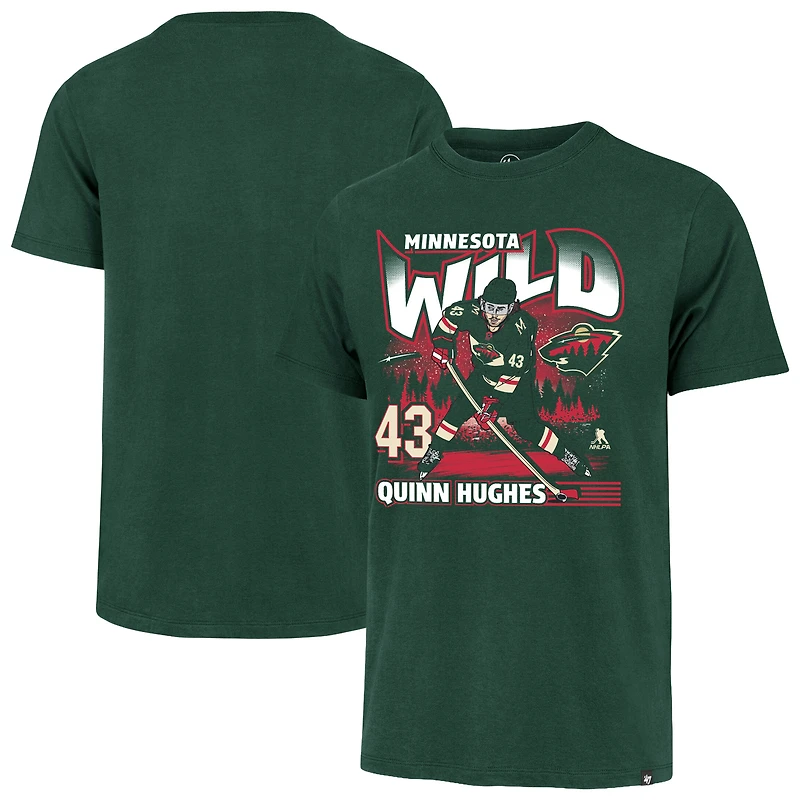 T-shirt homme '47 Quinn Hughes vert Minnesota Wild City avec nom et numéro