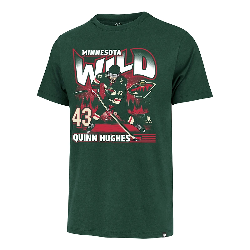 T-shirt homme '47 Quinn Hughes vert Minnesota Wild City avec nom et numéro