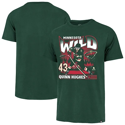 Men's '47 Quinn Hughes Green Minnesota Wild City Name & Number T-Shirt