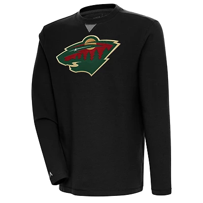 Men's Antigua  Black Minnesota Wild Flier Bunker Tri-Blend Pullover Sweatshirt