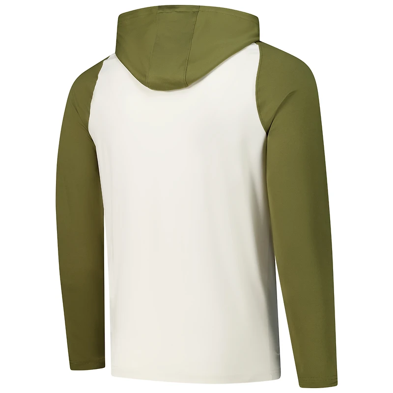 T-shirt à capuche manches longues raglan Minnesota Wild Intrepid Sand pour homme, couleur crème/olive Antigua