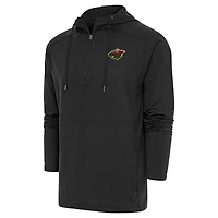 Sweat à capuche raglan fermeture éclair quart de tour Antigua Heather Black pour homme, motif Minnesota Wild Spikes