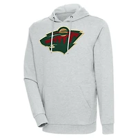 Men's Antigua Heather Gray Minnesota Wild Logo Action Chenille Pullover Hoodie