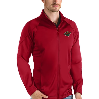 Men's Antigua Red Minnesota Wild Links Full-Zip Golf Jacket