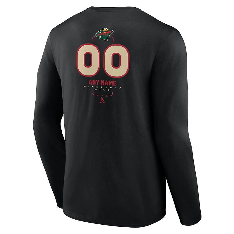 Men's Black Minnesota Wild Custom Midfielder Long Sleeve T-Shirt