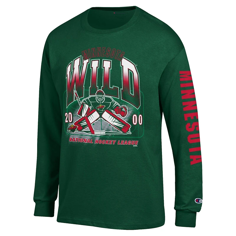 Men's Champion Green Minnesota Wild Long Sleeve Jersey T-Shirt